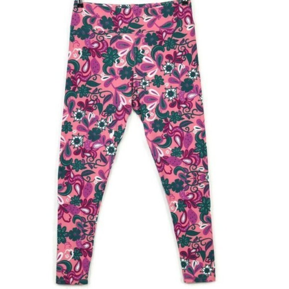 LuLaRoe Leggings‎ Pink Purple Green White Floral Size TC Tall & Curvy